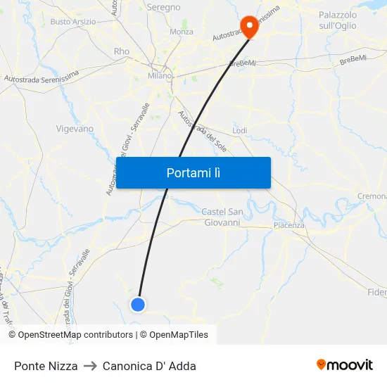 Ponte Nizza to Canonica D' Adda map