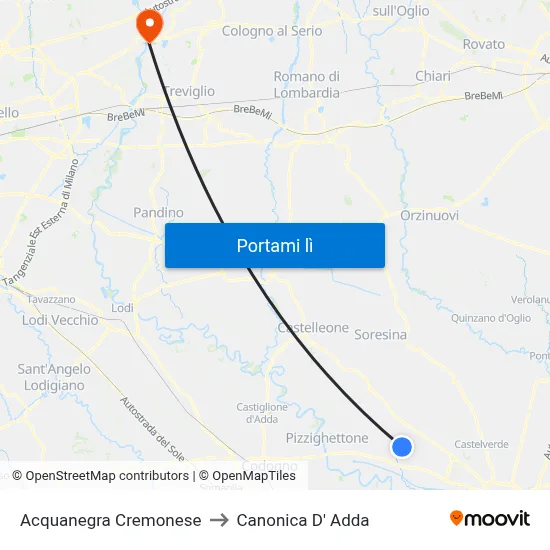Acquanegra Cremonese to Canonica D' Adda map