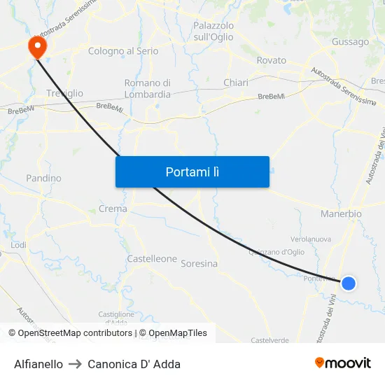 Alfianello to Canonica D' Adda map