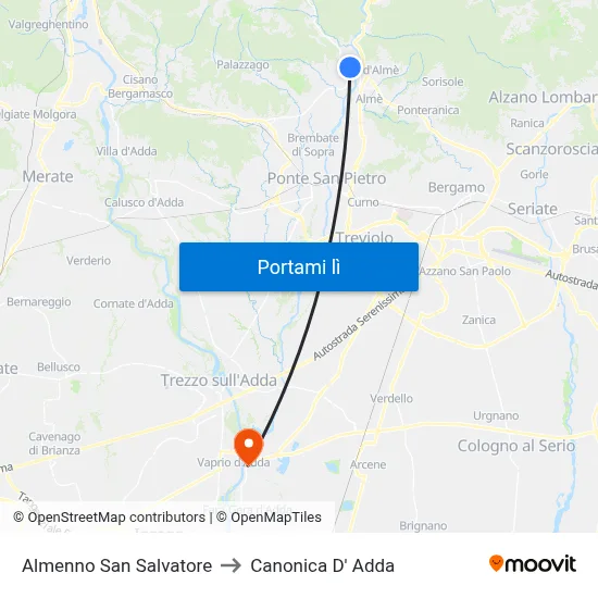 Almenno San Salvatore to Canonica D' Adda map