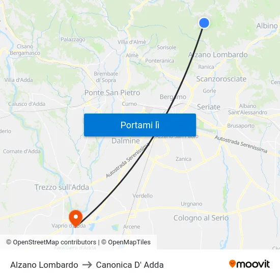 Alzano Lombardo to Canonica D' Adda map