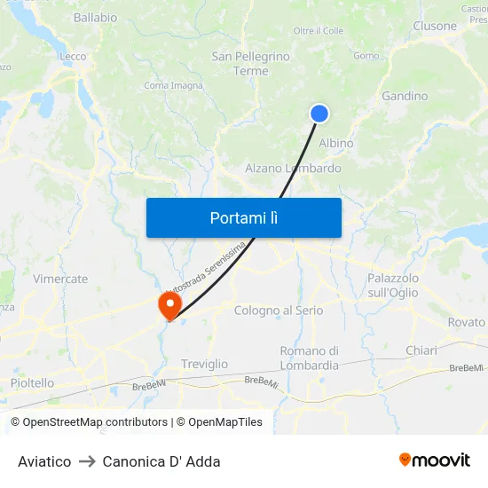 Aviatico to Canonica D' Adda map