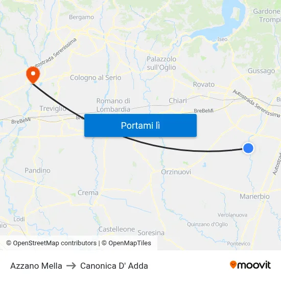 Azzano Mella to Canonica D' Adda map