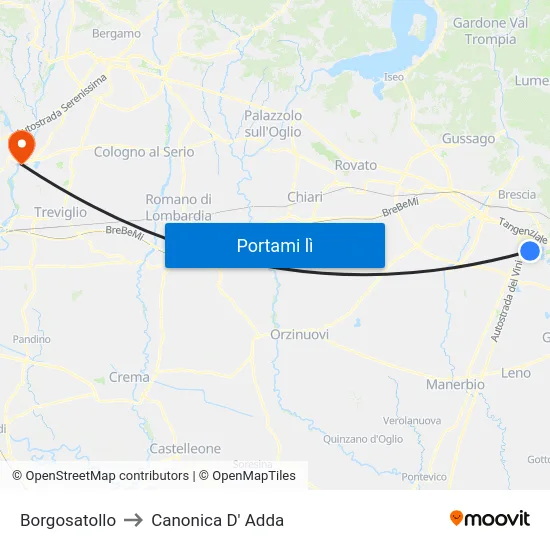 Borgosatollo to Canonica D' Adda map