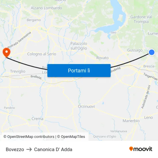 Bovezzo to Canonica D' Adda map