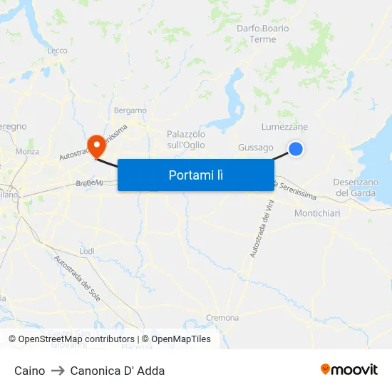 Caino to Canonica D' Adda map