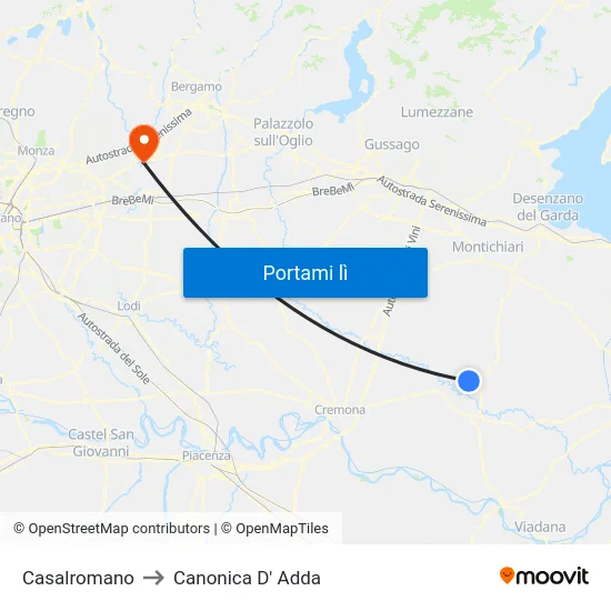 Casalromano to Canonica D' Adda map