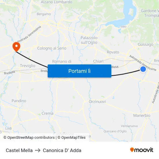 Castel Mella to Canonica D' Adda map
