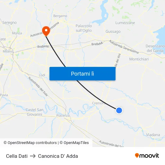 Cella Dati to Canonica D' Adda map