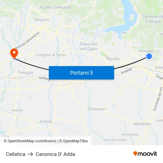 Cellatica to Canonica D' Adda map