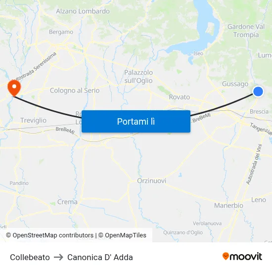 Collebeato to Canonica D' Adda map