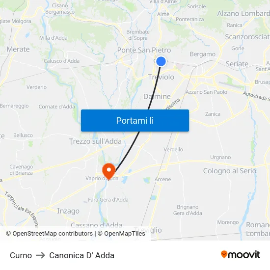 Curno to Canonica D' Adda map