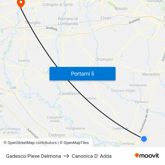 Gadesco-Pieve Delmona to Canonica D' Adda map