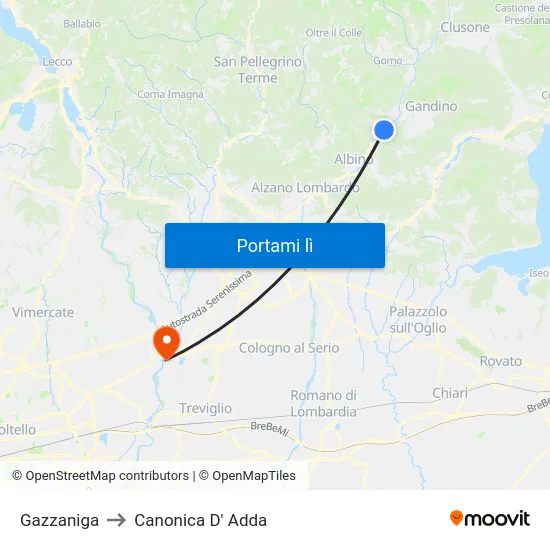 Gazzaniga to Canonica D' Adda map