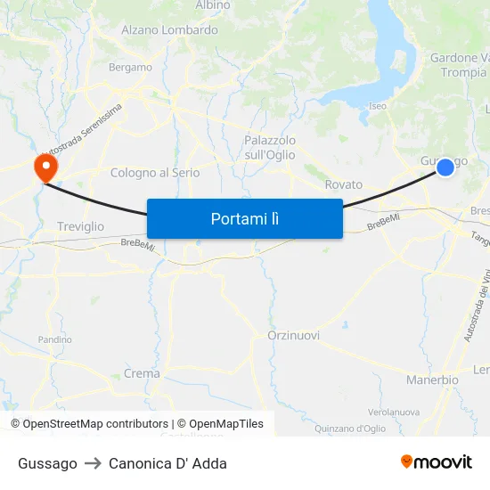 Gussago to Canonica D' Adda map