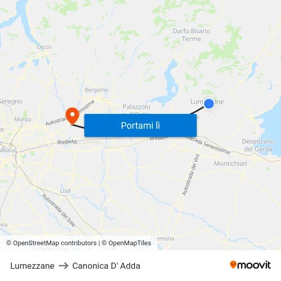 Lumezzane to Canonica D' Adda map