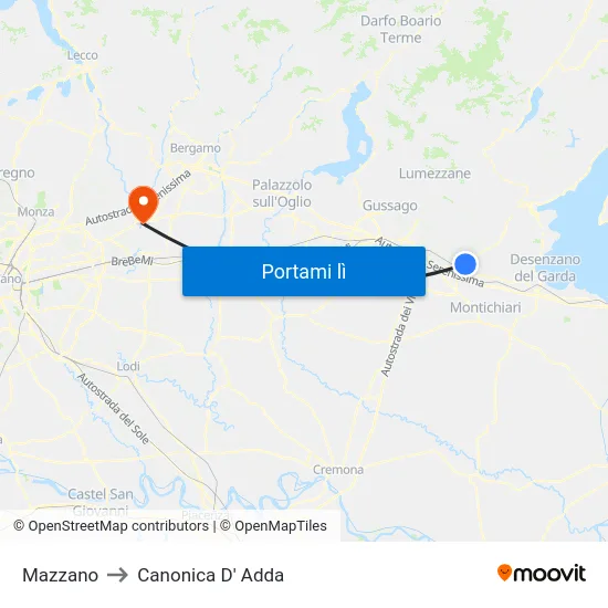 Mazzano to Canonica D' Adda map