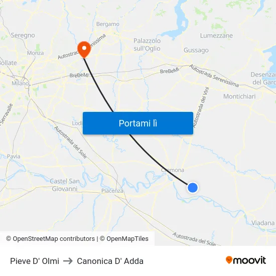 Pieve D' Olmi to Canonica D' Adda map