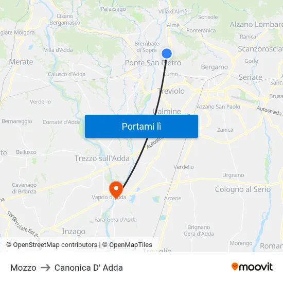 Mozzo to Canonica D' Adda map