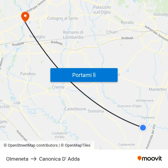 Olmeneta to Canonica D' Adda map
