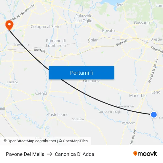 Pavone Del Mella to Canonica D' Adda map