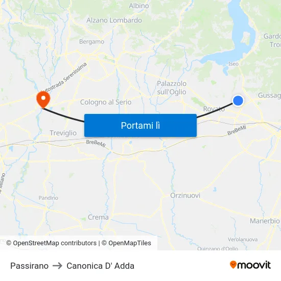 Passirano to Canonica D' Adda map