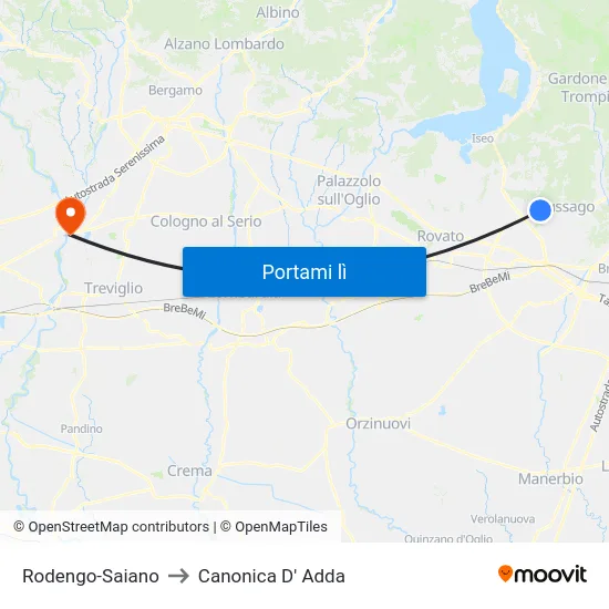 Rodengo-Saiano to Canonica D' Adda map