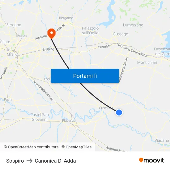 Sospiro to Canonica D' Adda map