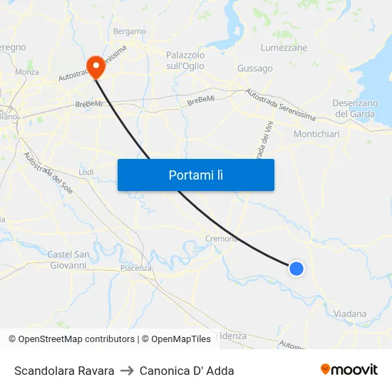 Scandolara Ravara to Canonica D' Adda map