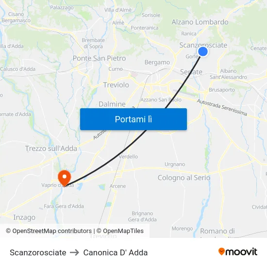 Scanzorosciate to Canonica D' Adda map
