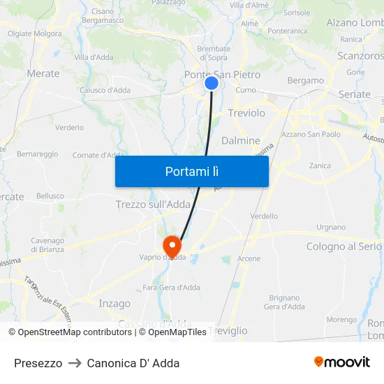 Presezzo to Canonica D' Adda map