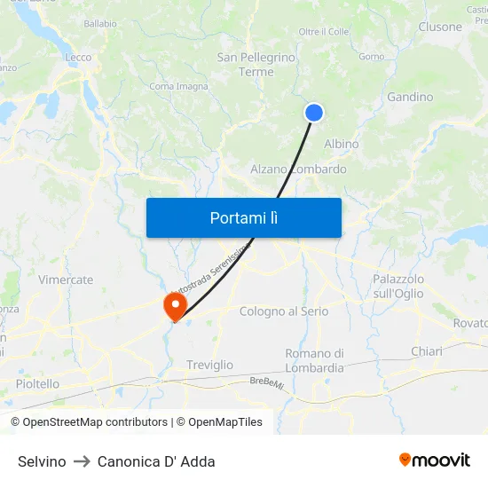 Selvino to Canonica D' Adda map