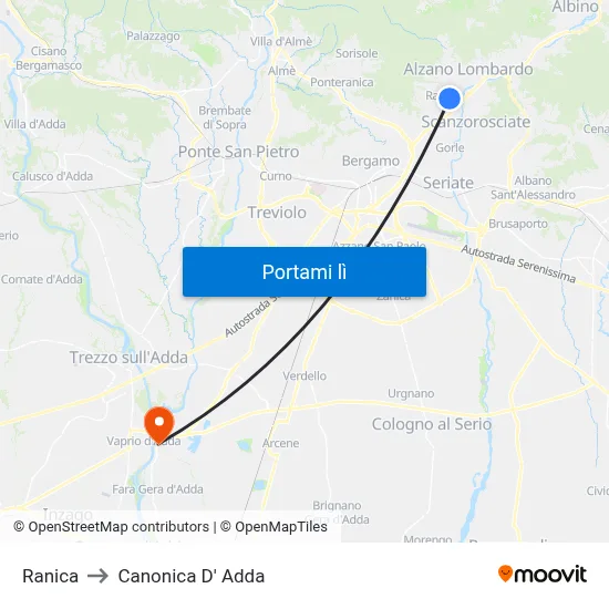 Ranica to Canonica D' Adda map