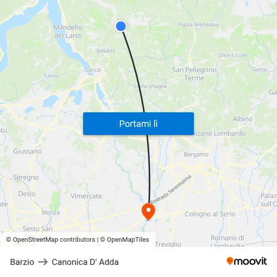 Barzio to Canonica D' Adda map