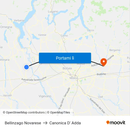 Bellinzago Novarese to Canonica D' Adda map