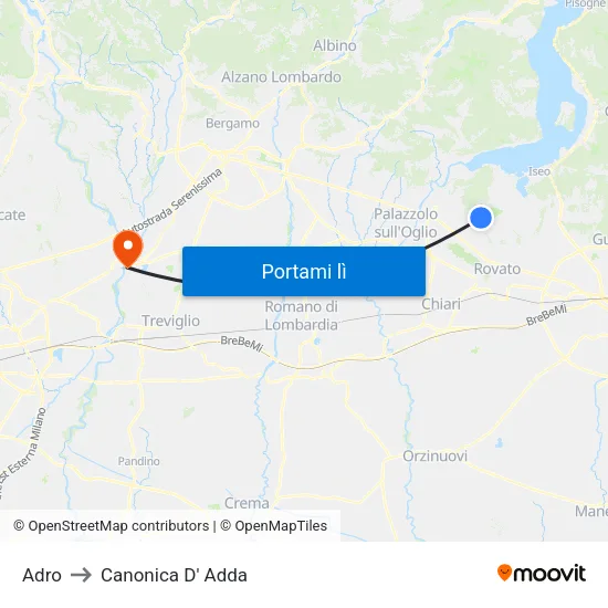 Adro to Canonica D' Adda map