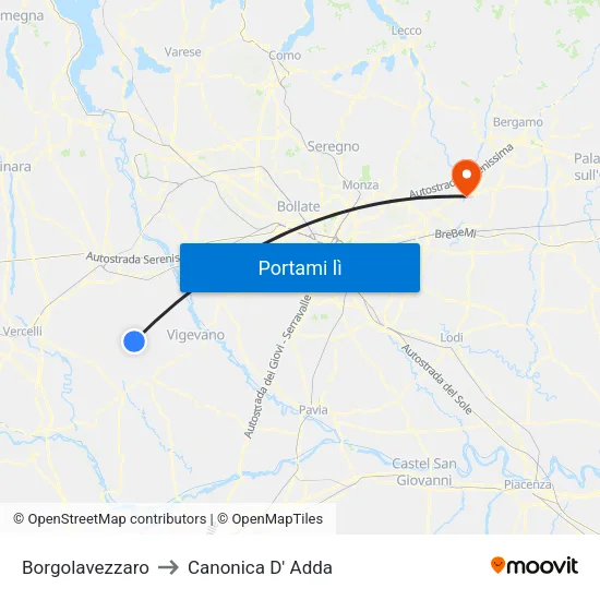 Borgolavezzaro to Canonica D' Adda map
