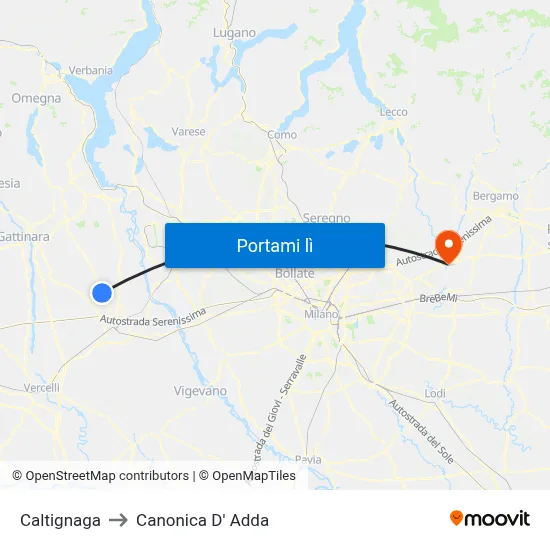 Caltignaga to Canonica D' Adda map