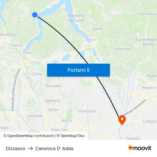 Dizzasco to Canonica D' Adda map