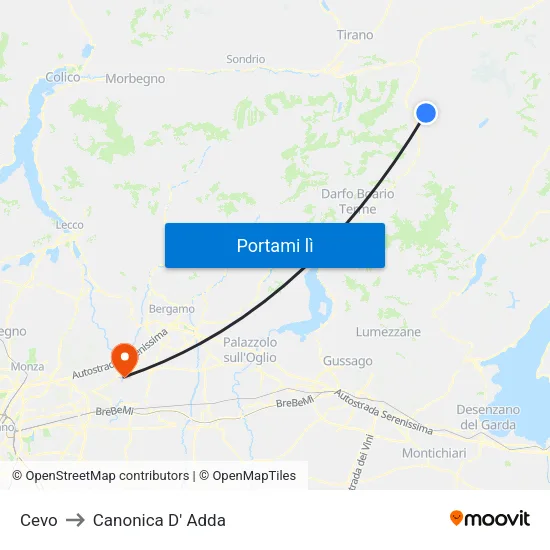 Cevo to Canonica D' Adda map