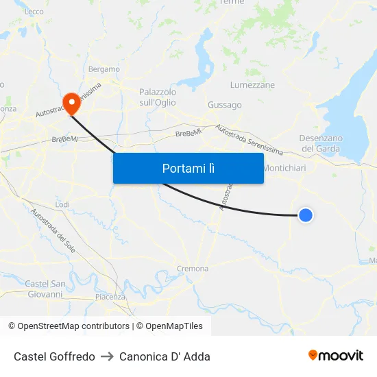 Castel Goffredo to Canonica D' Adda map