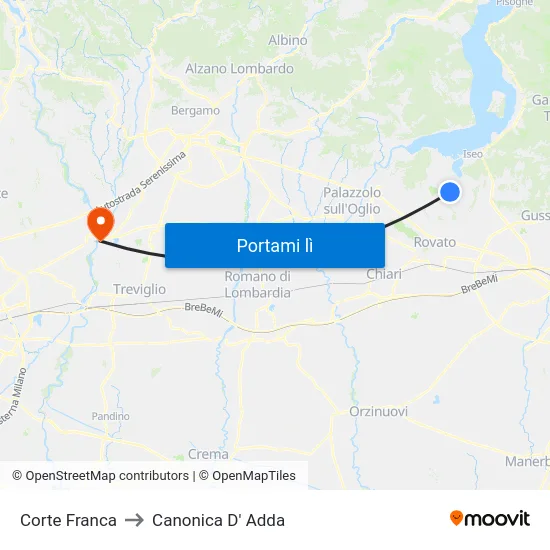 Corte Franca to Canonica D' Adda map