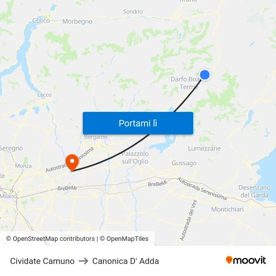 Cividate Camuno to Canonica D' Adda map