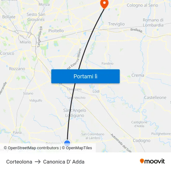 Corteolona to Canonica D' Adda map