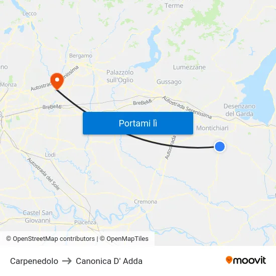Carpenedolo to Canonica D' Adda map