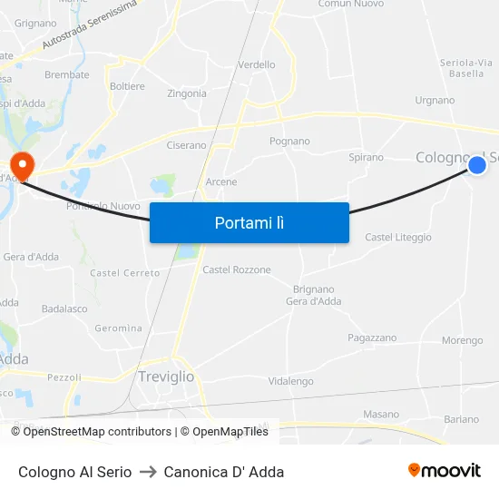 Cologno Al Serio to Canonica D' Adda map