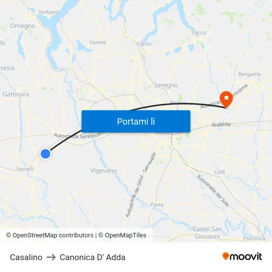 Casalino to Canonica D' Adda map