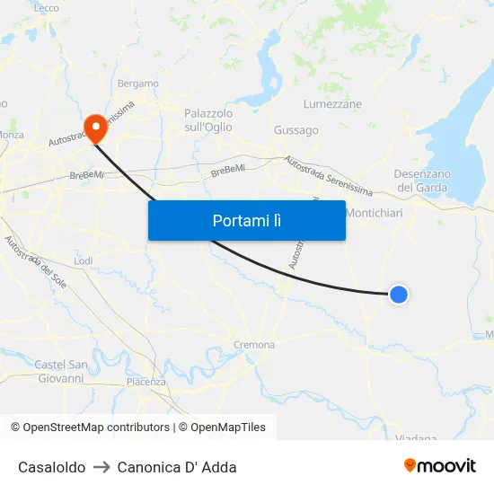 Casaloldo to Canonica D' Adda map