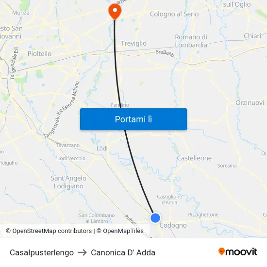 Casalpusterlengo to Canonica D' Adda map