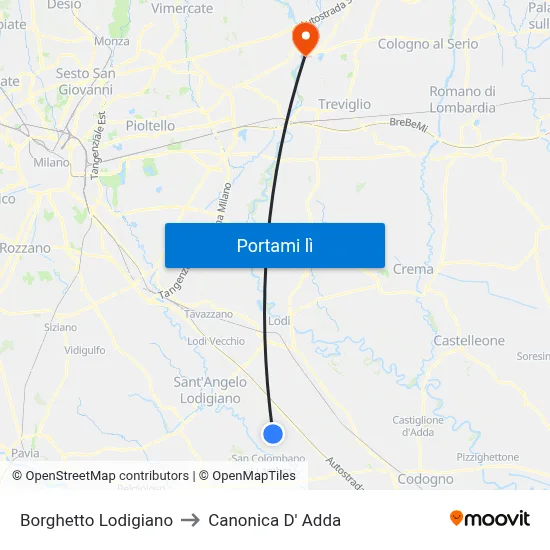 Borghetto Lodigiano to Canonica D' Adda map
